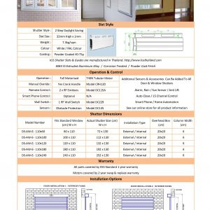 Aluminium Roller Shutters Data Sheet